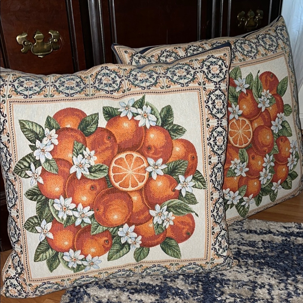 Large Orange Decorative Pillow Set